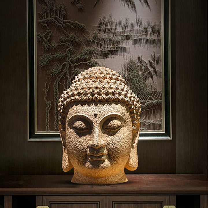 Buddha Stones en résine, yeux fermés, tête de Bouddha méditante, décoration zen pour la maison, 42 x 30 x 30 cm