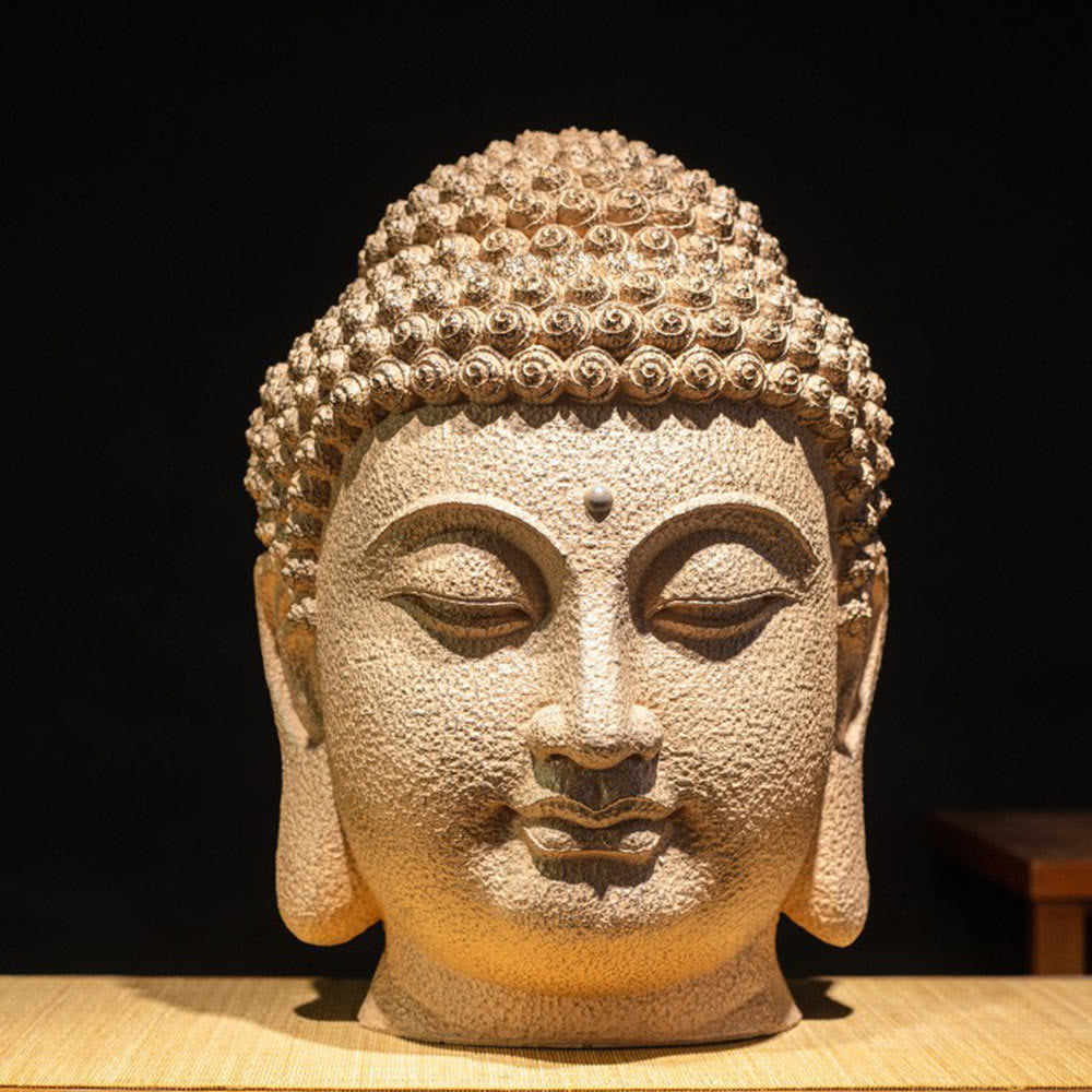 Buddha Stones en résine, yeux fermés, tête de Bouddha méditante, décoration zen pour la maison, 42 x 30 x 30 cm