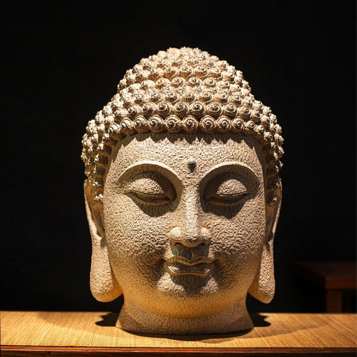 Buddha Stones en résine, yeux fermés, tête de Bouddha méditante, décoration zen pour la maison, 42 x 30 x 30 cm