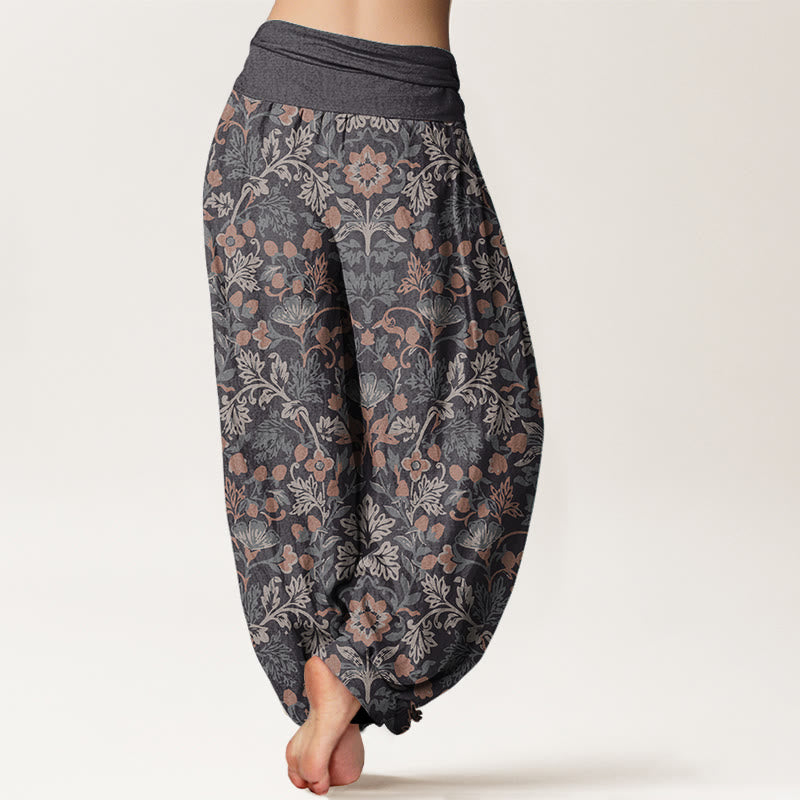 Pantalon Buddha Stones décontracté en pur coton avec motif de fleurs et de feuilles de vigne pour femme, taille élastique - image 6