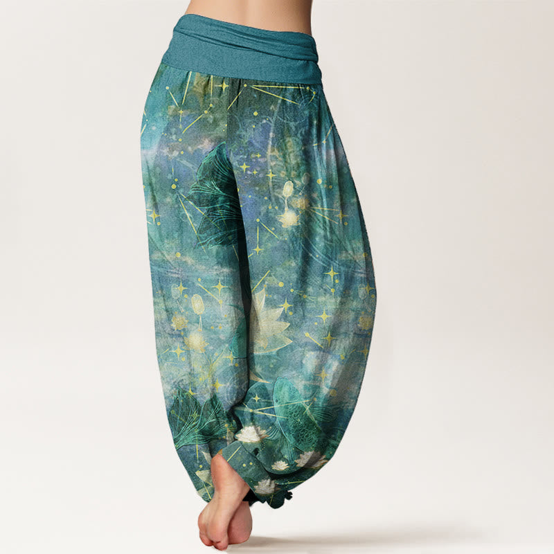 Pantalon sarouel taille élastique pour femme, motif Buddha Stones, pur coton, poisson koï, lotus, lune, étoiles