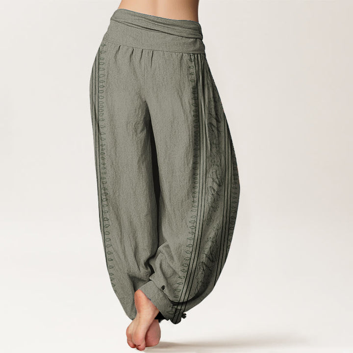 Pantalon sarouel à taille élastique pour femme, motif Buddha Stones, roue du Dharma, lotus OM, pur coton