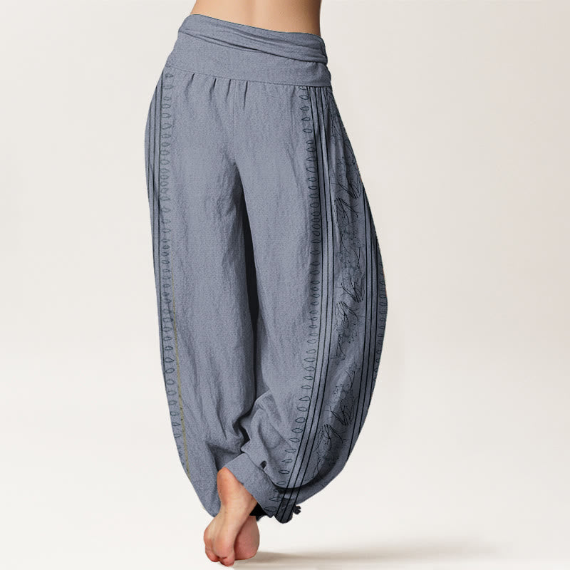 Pantalon sarouel à taille élastique pour femme, motif Buddha Stones, roue du Dharma, lotus OM, pur coton