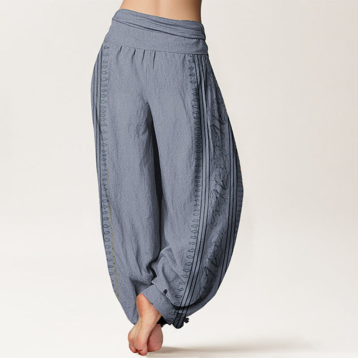 Pantalon sarouel à taille élastique pour femme, motif Buddha Stones, roue du Dharma, lotus OM, pur coton