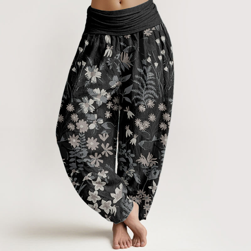 Pantalon Buddha Stones de marguerites et de feuilles pour femme, taille élastique