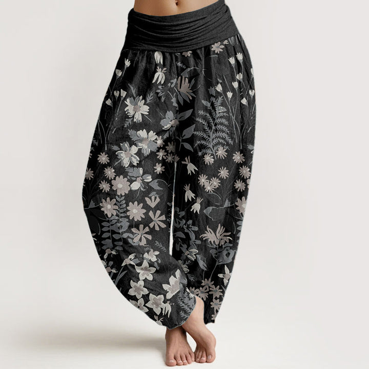 Pantalon Buddha Stones de marguerites et de feuilles pour femme, taille élastique