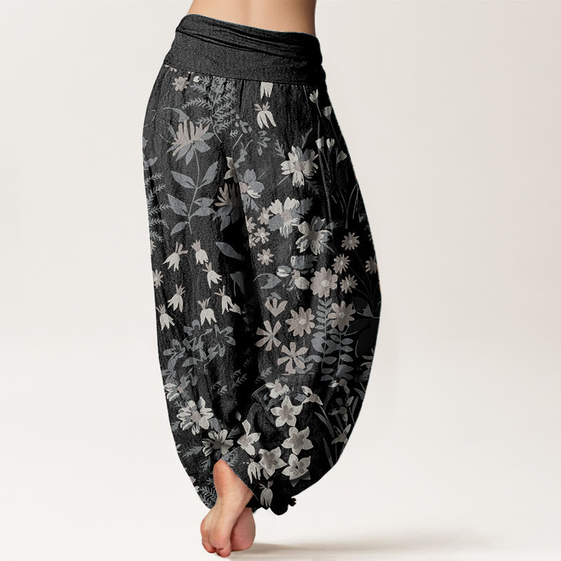 Pantalon Buddha Stones de marguerites et de feuilles pour femme, taille élastique