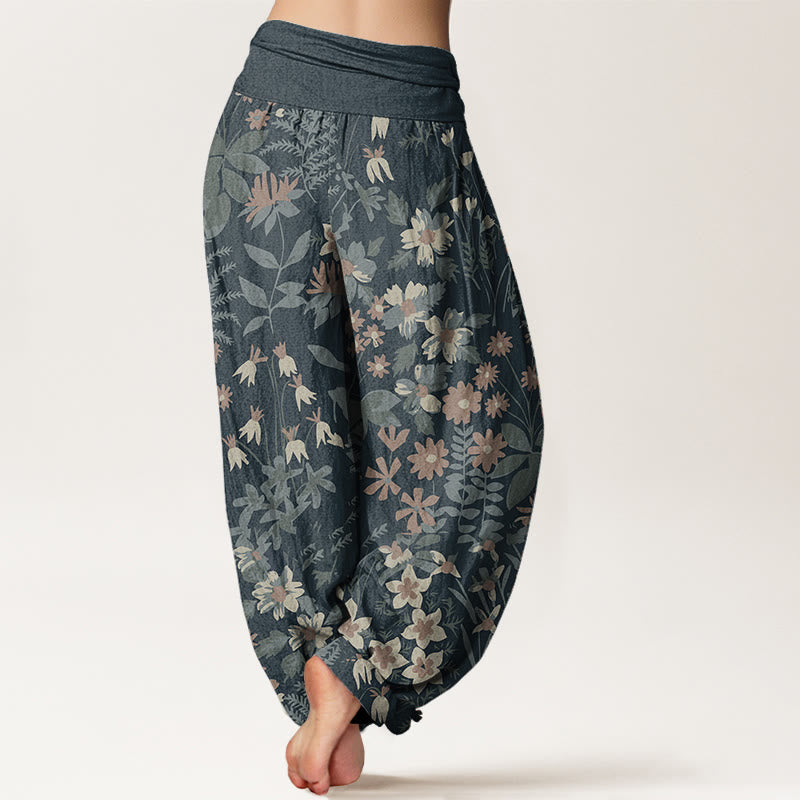 Pantalon Buddha Stones de marguerites et de feuilles pour femme, taille élastique