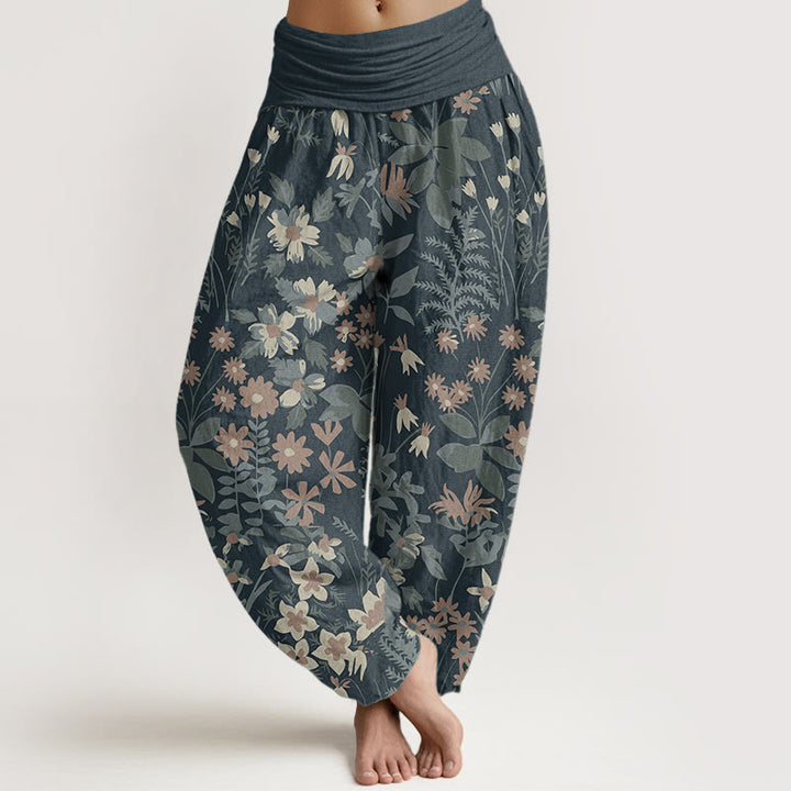 Pantalon Buddha Stones de marguerites et de feuilles pour femme, taille élastique