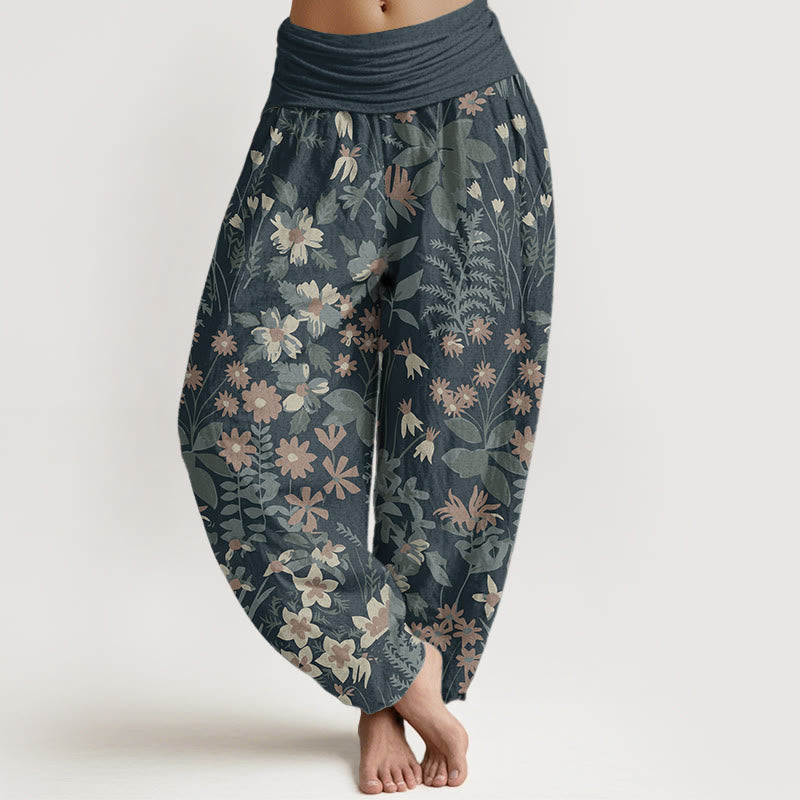 Pantalon Buddha Stones de marguerites et de feuilles pour femme, taille élastique - Bleu clair - US22，UK/AU26，EU54 (6XL) - image 0