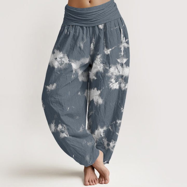 Pantalon Buddha Stones taille élastique pour femme en pur coton avec lignes blanches et pois tie-dye - CadetBlue - US22，UK/AU26，EU54 (6XL) - image 5