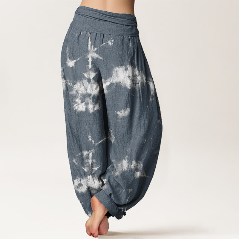 Pantalon Buddha Stones taille élastique pour femme en pur coton avec lignes blanches et pois tie-dye - image 7