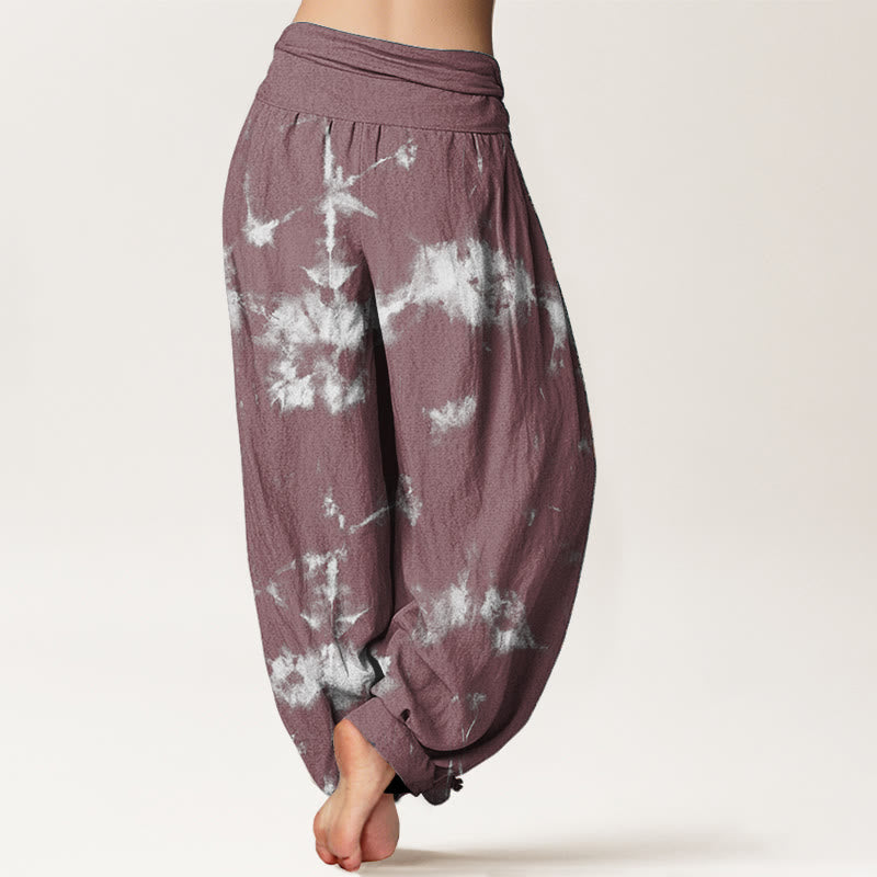 Pantalon Buddha Stones taille élastique pour femme en pur coton avec lignes blanches et pois tie-dye - image 10