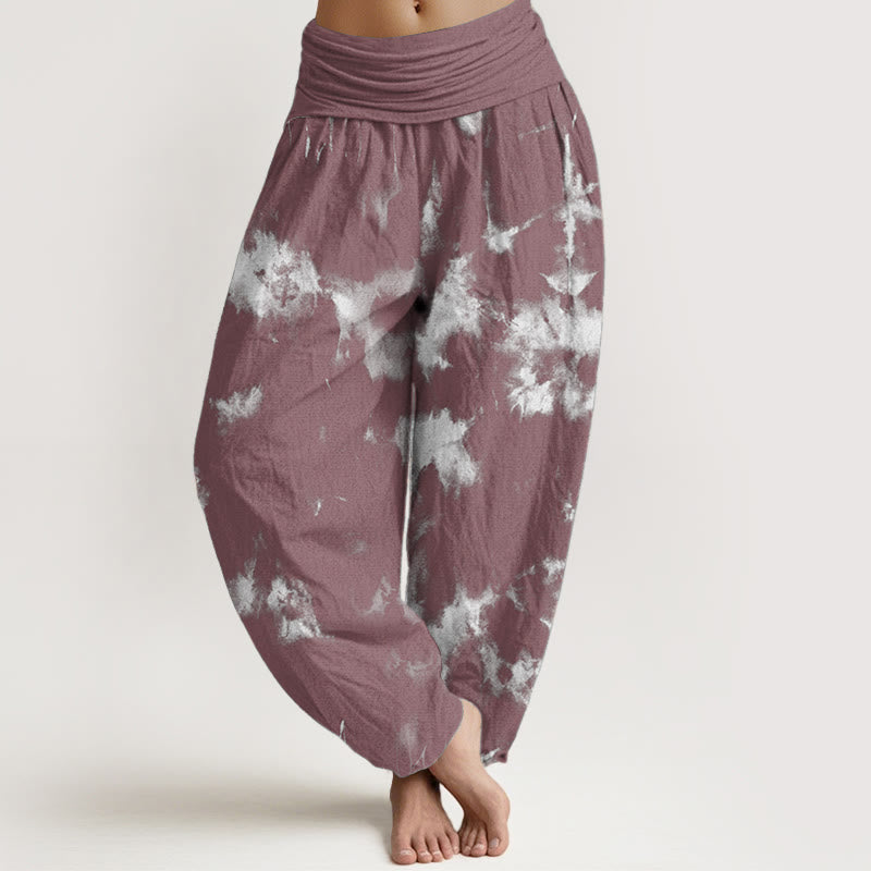 Pantalon Buddha Stones taille élastique pour femme en pur coton avec lignes blanches et pois tie-dye - Rouge violet pâle - US22，UK/AU26，EU54 (6XL) - image 8