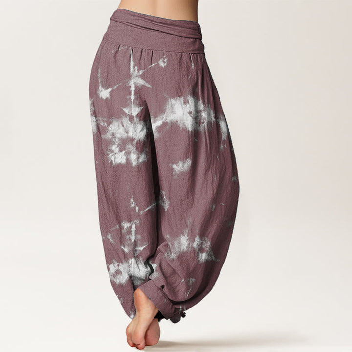 Pantalon Buddha Stones taille élastique pour femme en pur coton avec lignes blanches et pois tie-dye - image 11