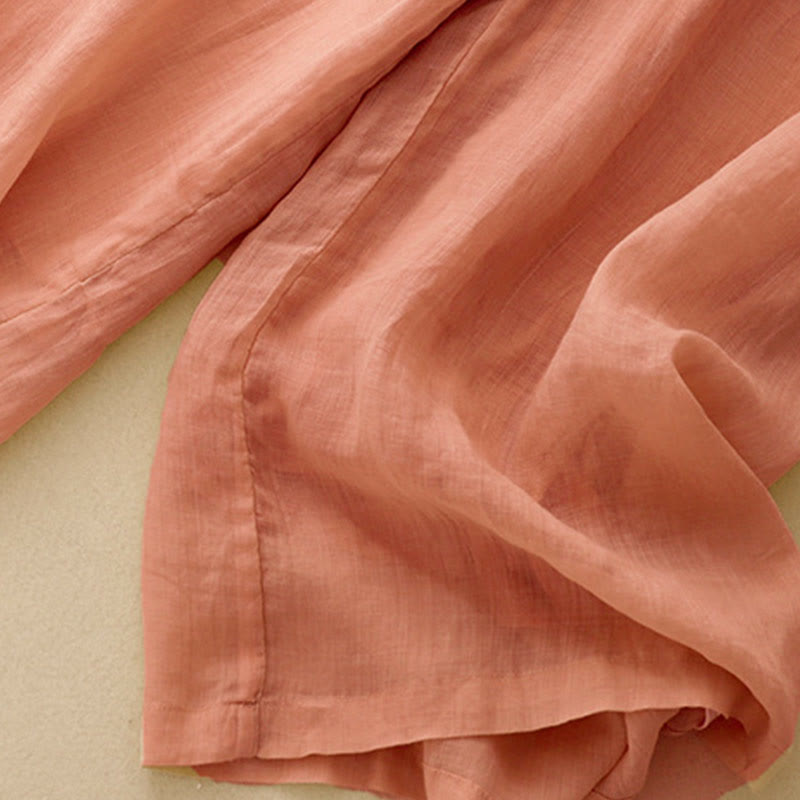 Pantalon large en coton et lin pour femme, avec poches, broderie géométrique et Buddha Stones , taille élastique - image 4