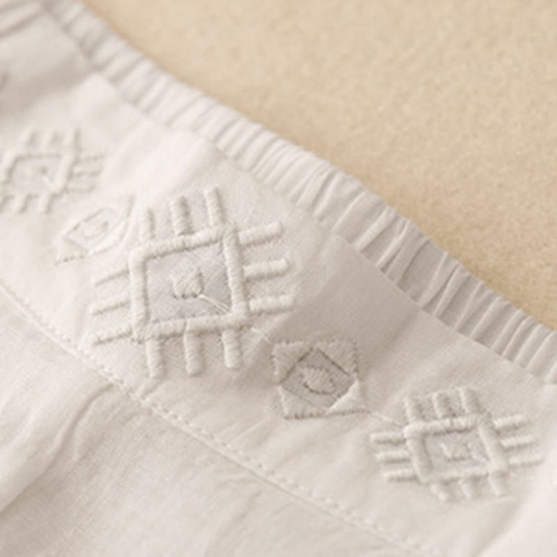 Pantalon large en coton et lin pour femme, avec poches, broderie géométrique et Buddha Stones , taille élastique