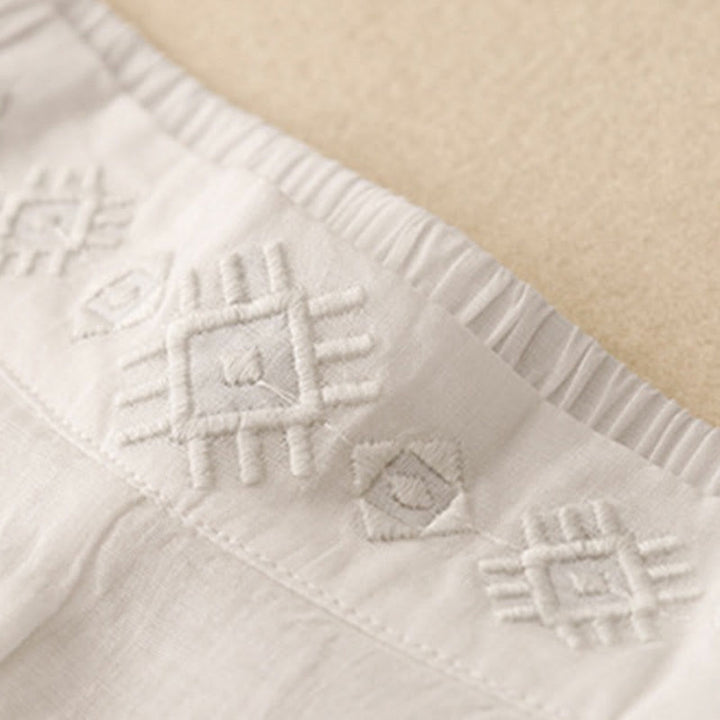 Pantalon large en coton et lin pour femme, avec poches, broderie géométrique et Buddha Stones , taille élastique