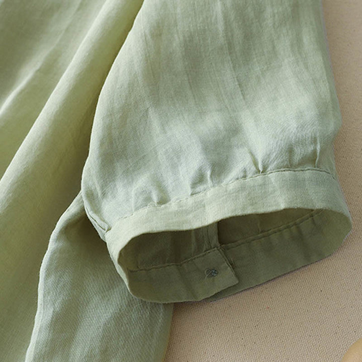 Chemise décontractée en coton et lin pour femme, motif Buddha Stones, broderie étoile filante, col en V, manches mi-longues