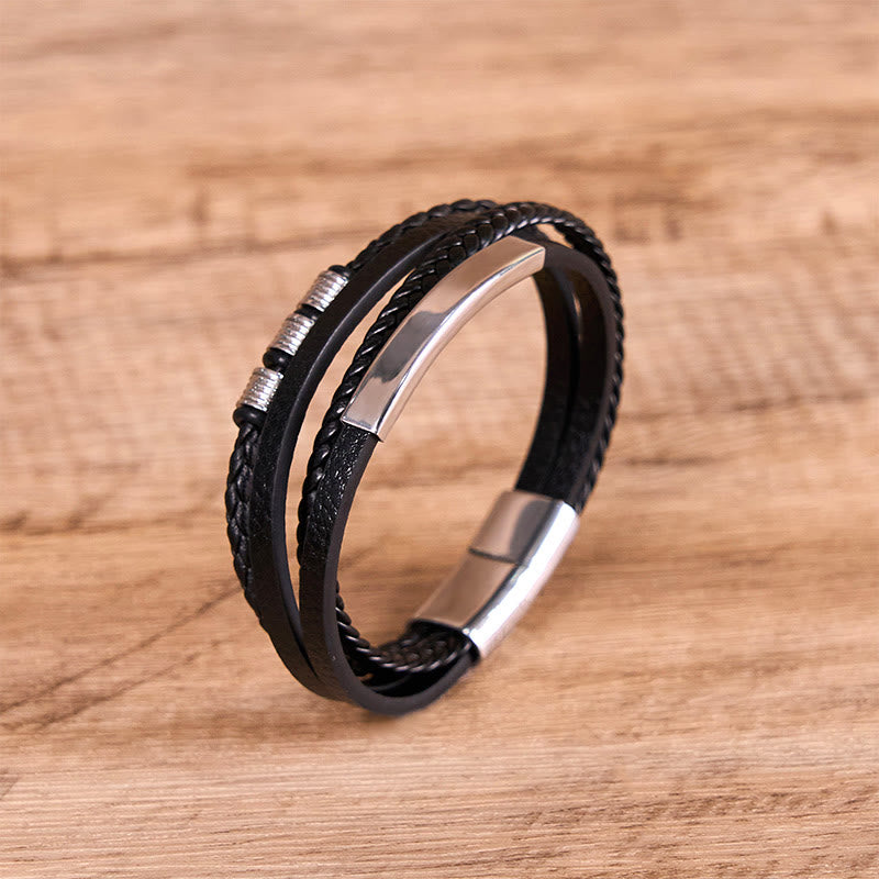 Bracelet en cuir tressé à la main avec boucle magnétique et Buddha Stones