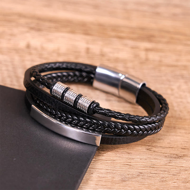 Bracelet en cuir tressé à la main avec boucle magnétique et Buddha Stones