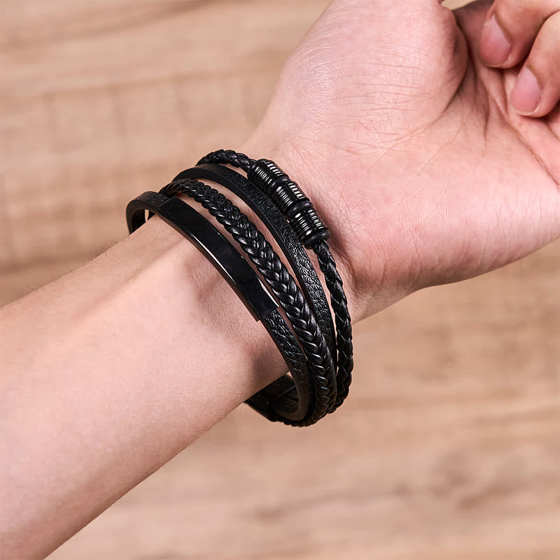 Bracelet en cuir tressé à la main avec boucle magnétique et Buddha Stones