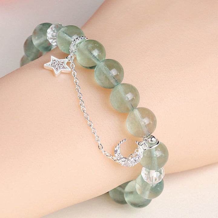 Bracelet de paix en perles de fluorite verte et pierres de Buddha Stones