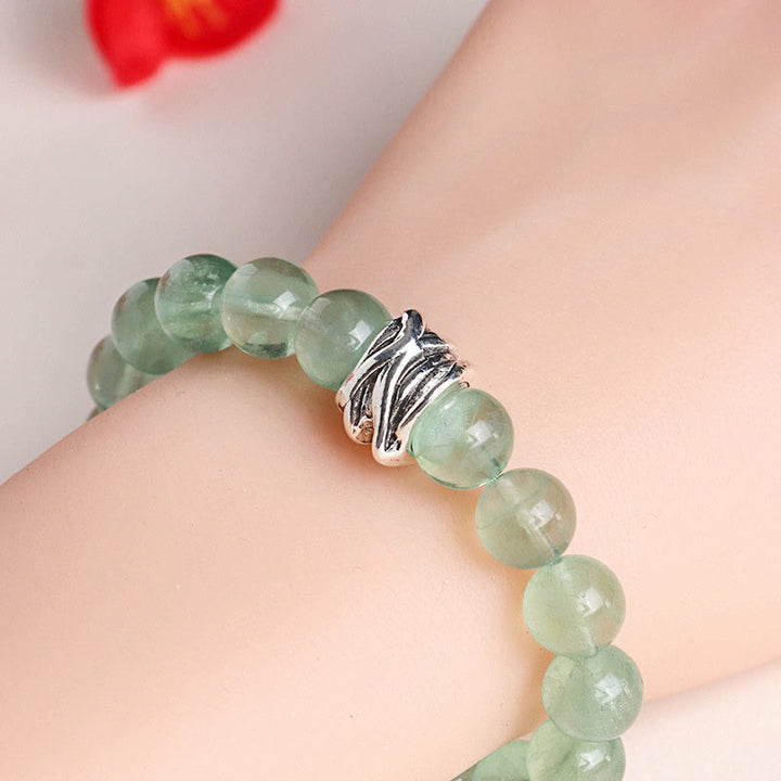 Bracelet de paix en perles de fluorite verte et pierres de Buddha Stones