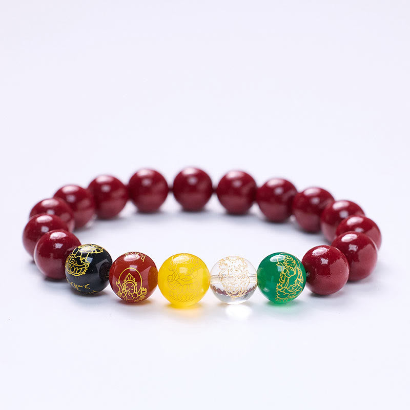 Bracelet de bénédiction des cinq directions en agate cinabre et Buddha Stones