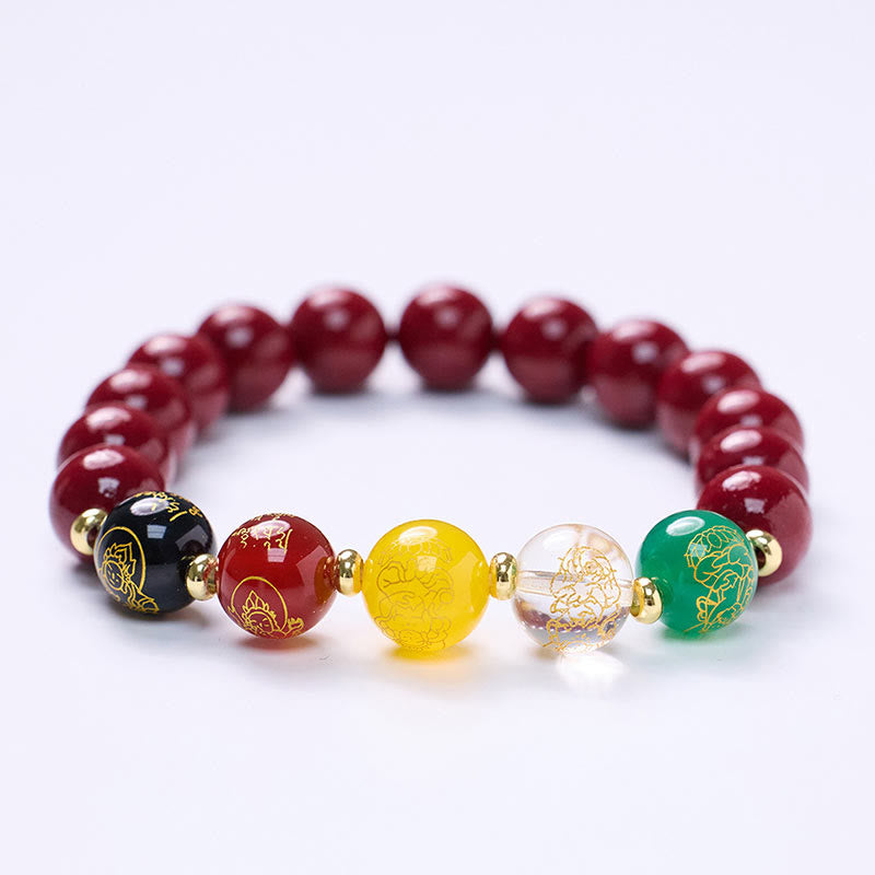 Bracelet de bénédiction des cinq directions en agate cinabre et Buddha Stones