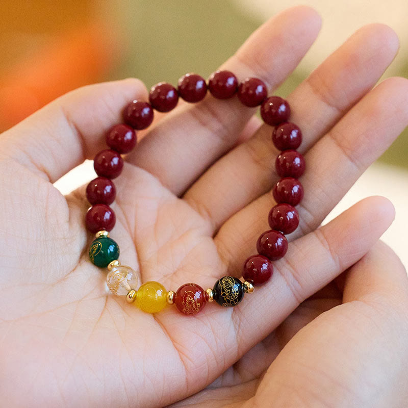 Bracelet de bénédiction des cinq directions en agate cinabre et Buddha Stones