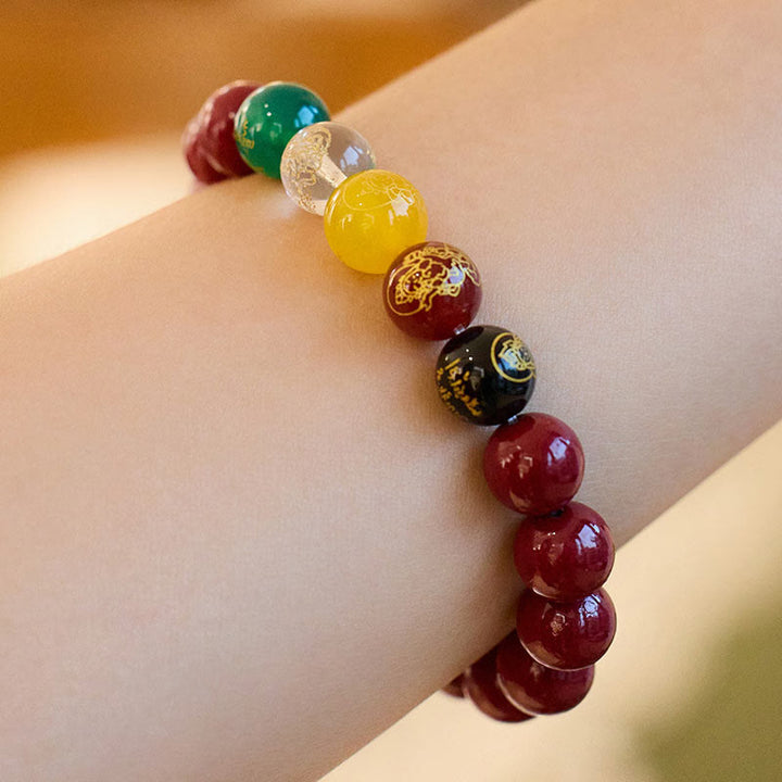 Bracelet de bénédiction des cinq directions en agate cinabre et Buddha Stones