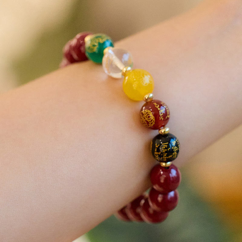 Bracelet de bénédiction des cinq directions en agate cinabre et Buddha Stones