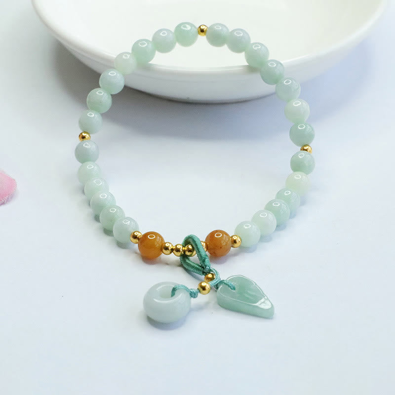 Bracelet de prospérité avec boucle de paix et perles de jade en Buddha Stones