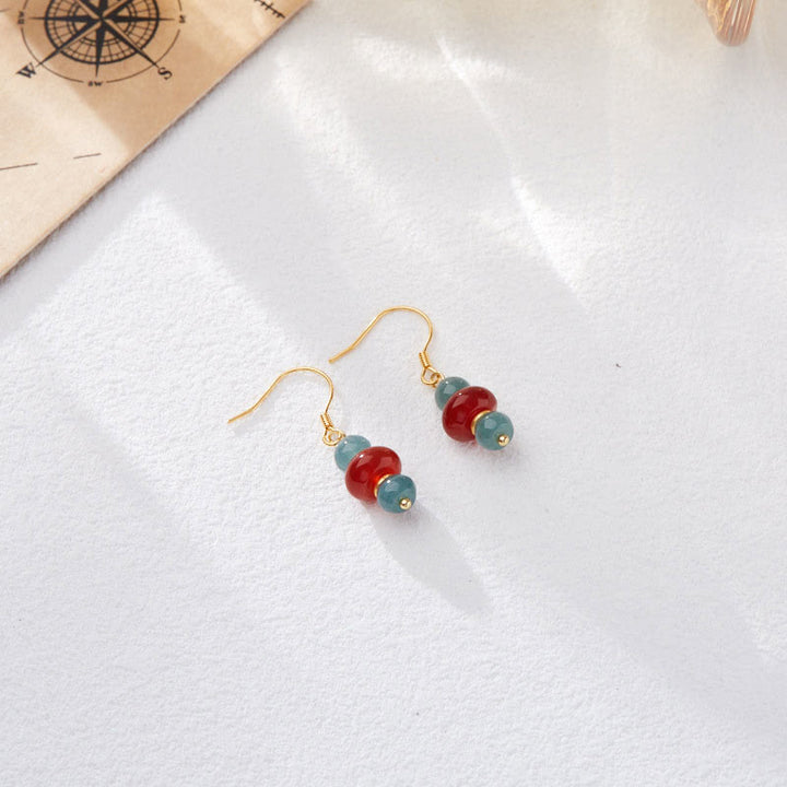 Buddha Stones d'oreilles porte-bonheur en argent sterling 925, jade et agate rouge