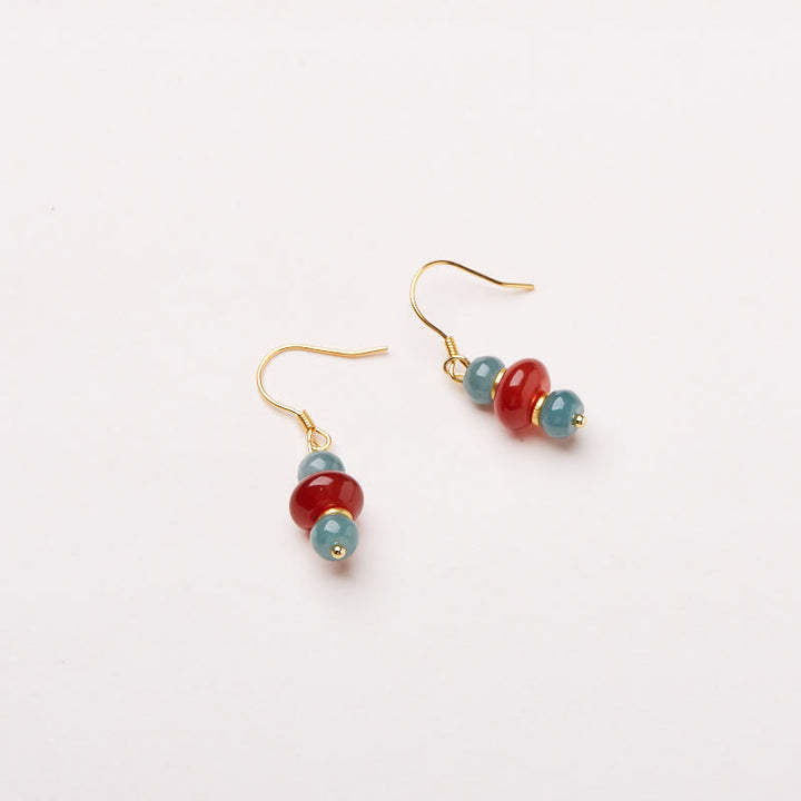 Buddha Stones d'oreilles porte-bonheur en argent sterling 925, jade et agate rouge