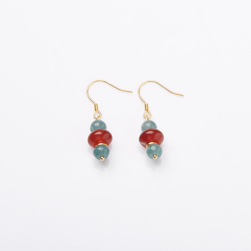 Buddha Stones d'oreilles porte-bonheur en argent sterling 925, jade et agate rouge