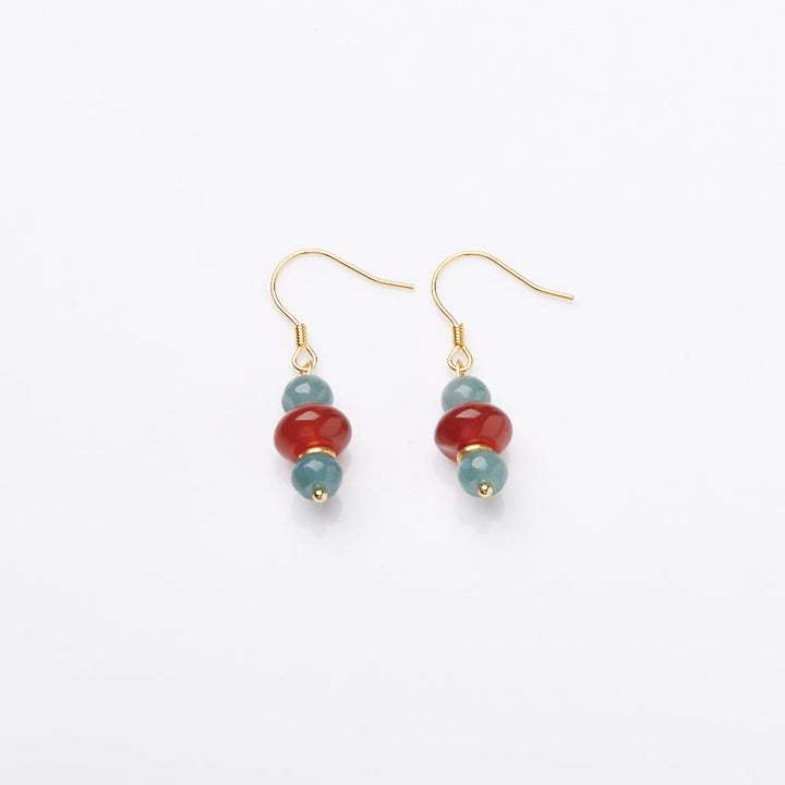 Buddha Stones d'oreilles porte-bonheur en argent sterling 925, jade et agate rouge