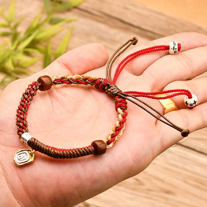 Bracelet tressé en bois fait main avec Buddha Stones , déesse tibétaine de la richesse, Zakiram