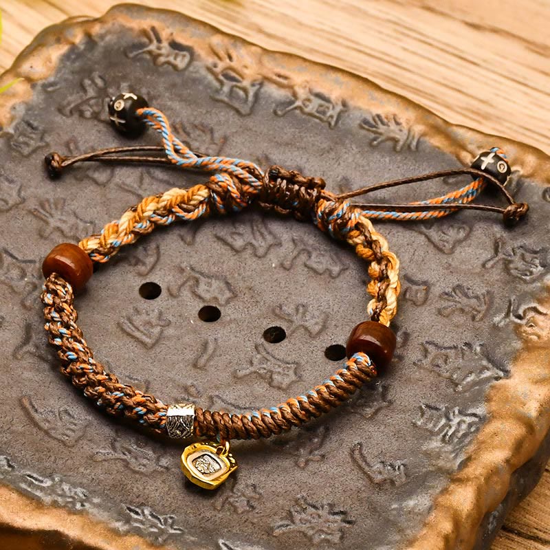 Bracelet tressé en bois fait main avec Buddha Stones , déesse tibétaine de la richesse, Zakiram