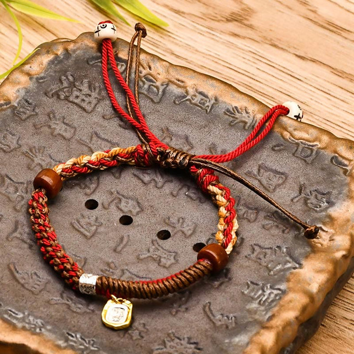 Bracelet tressé en bois fait main avec Buddha Stones , déesse tibétaine de la richesse, Zakiram