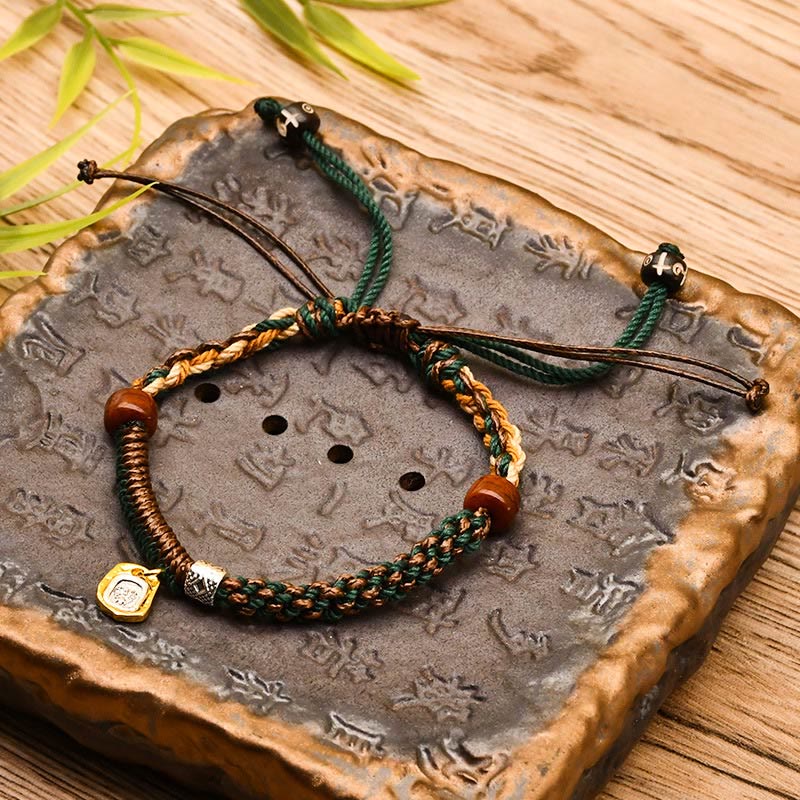 Bracelet tressé en bois fait main avec Buddha Stones , déesse tibétaine de la richesse, Zakiram