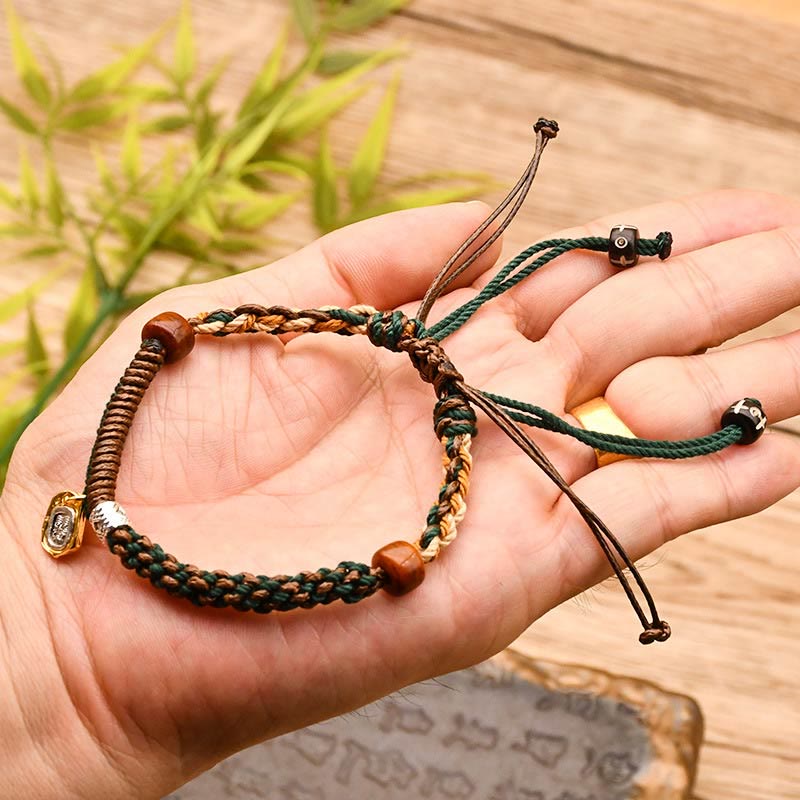 Bracelet tressé en bois fait main avec Buddha Stones , déesse tibétaine de la richesse, Zakiram