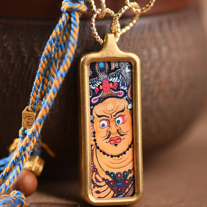 Buddha Stones pendentif Thangka en acier titane représentant le dieu de la richesse du Tibet