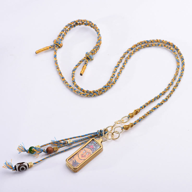 Buddha Stones pendentif Thangka en acier titane représentant le dieu de la richesse du Tibet