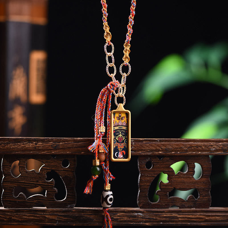 Buddha Stones pendentif Thangka en acier titane représentant le dieu de la richesse du Tibet