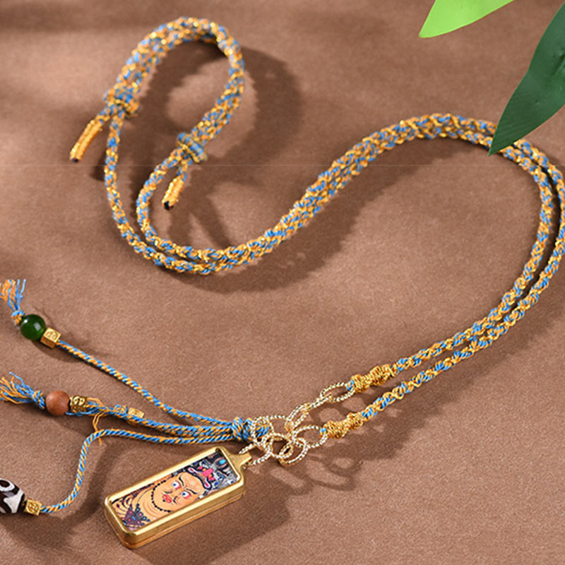 Buddha Stones pendentif Thangka en acier titane représentant le dieu de la richesse du Tibet