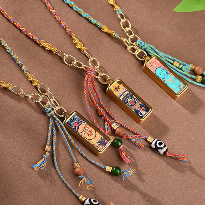 Buddha Stones pendentif Thangka en acier titane représentant le dieu de la richesse du Tibet