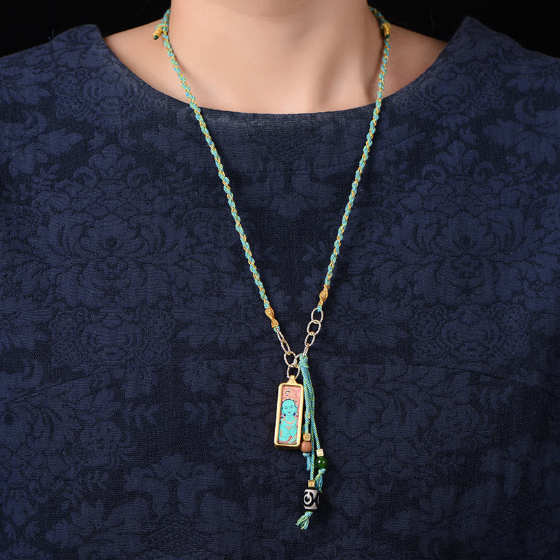 Buddha Stones pendentif Thangka en acier titane représentant le dieu de la richesse du Tibet