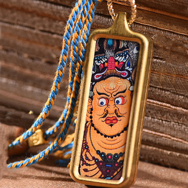Buddha Stones pendentif Thangka en acier titane représentant le dieu de la richesse du Tibet